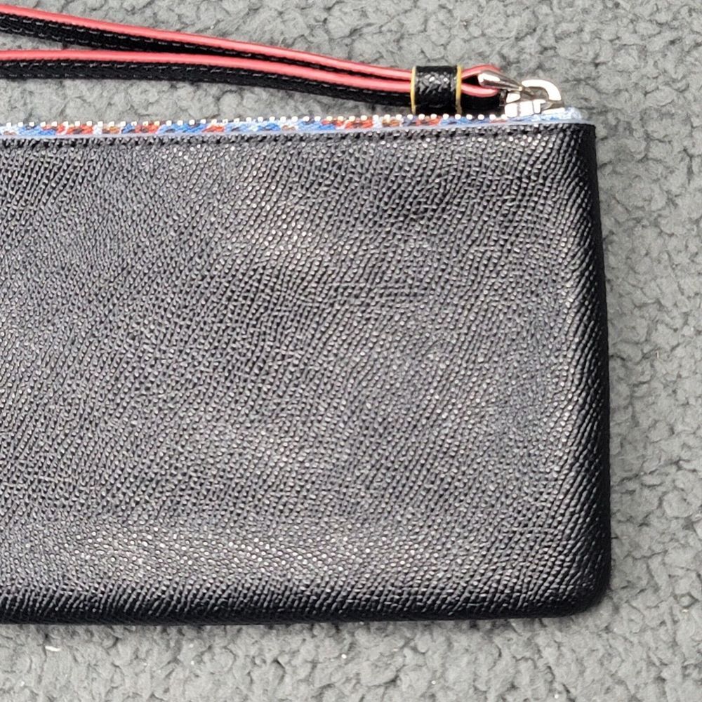 Coach Wristlet Black Pebbled Leather Floral Trim Zip Around Wallet Clutch 22790 - Picture 7 of 12